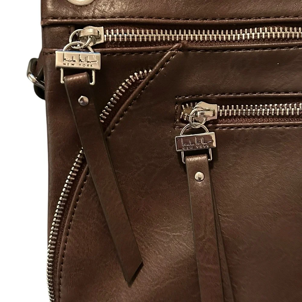 Purse Crossbody, Shoulder Bag, Clutch, NICOLE MILLER N.Y., Brown Faux Leather‎